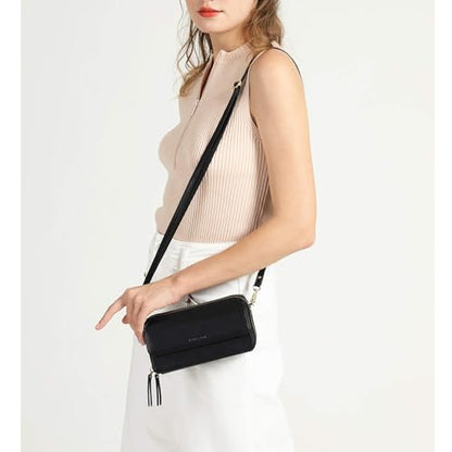 RFID Crossbody Wallet Wristlet Purse with Phone Pocket For Women Vegan Leather - color: Black