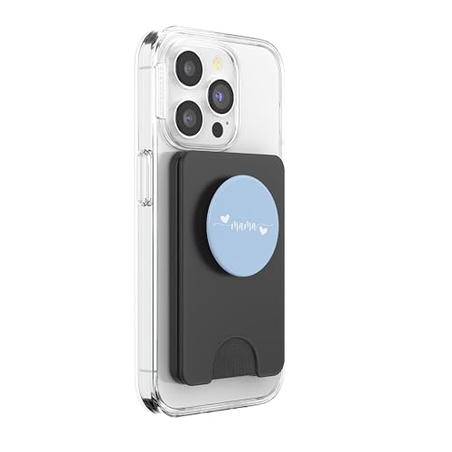 Cute Mama Lettering Hearts Mom Blue PopSockets PopWallet for MagSafe - style: Magnetic PopWallet