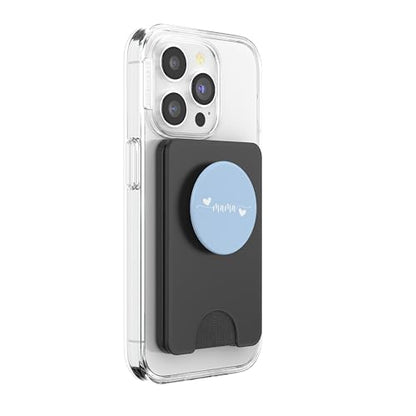 Cute Mama Lettering Hearts Mom Blue PopSockets PopWallet for MagSafe - style: Magnetic PopWallet