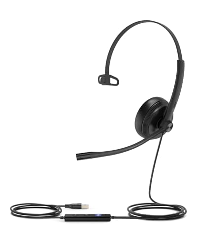 Yealink UH34 Wired Headset,USB-A,Noise Canceling Mic,in-Line Control,On-Ear - size: Middle