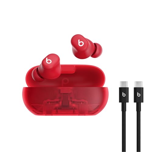 Beats Solo Buds - Wireless Bluetooth Earbuds with USB-C Charging Cables (1.5) - Transparent Red - color: Transparent Red, style: Solo Buds & Cable