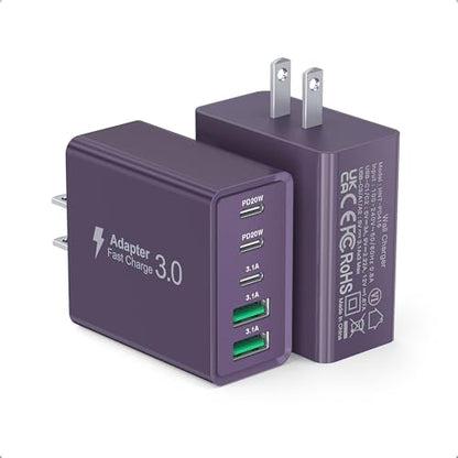 [2Pack] 60W USB C Plug,5-Port Fast Charger Block PD+QC Cube Wall Charging Box Brick for iPhone 17/16/15/14/13 for Samsung Galaxy S25/S24/S23/S22/S21+/S21 Ultra, Magsafe Wireless Charger,(Purple) - color: Purple