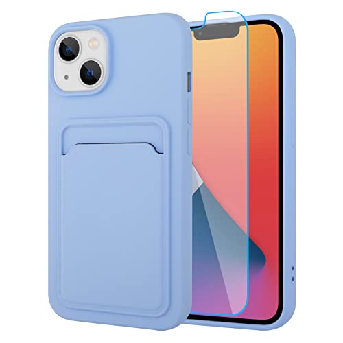 MZELQ Compatible with iPhone 14 Case Card Holder -Purple | Wallet Cover,Camera Protection + Screen Protector Soft Card Slot Phone Case - color: Purple, size: iPhone 14