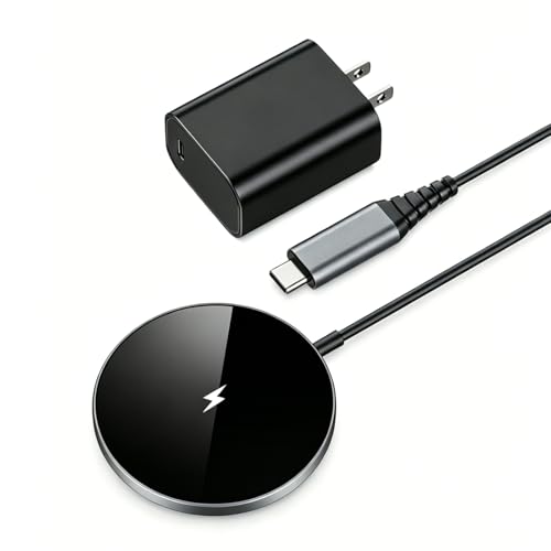 NANAMI Magnetic Fast Wireless Charger Pad with 20W PD Adapter,for MagSafe iPhone 17/16/15/14/13/12 Series & AirPods 3/2/Pro 2,Non-Slip Base & Strong Magnetic Alignment for Desk and Office Use(Black) - color: Classic Black