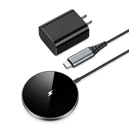 NANAMI Magnetic Fast Wireless Charger Pad with 20W PD Adapter,for MagSafe iPhone 17/16/15/14/13/12 Series & AirPods 3/2/Pro 2,Non-Slip Base & Strong Magnetic Alignment for Desk and Office Use(Black) - color: Classic Black