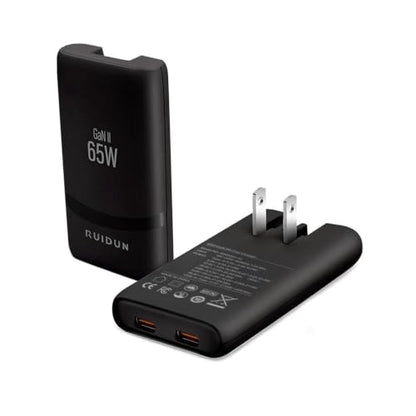 65W GaN USB C Charger,Dual-Port Fast Wall Charger,PD 3.0 & QC 4.0,Foldable Plug for MacBook Pro/Air, iPhone 15, iPad Pro, Galaxy S24, Steam Deck & More (Black-2C) - color: Black-2C