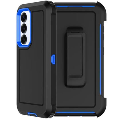 for Samsung Galaxy S25 Case, Samsung Galaxy S24 Case, with 2X Screen Protector, Dual Layer Bumper Cover with Belt Clip Holster & Kickstand Phone Case for Galaxy S25/S24 5G (Black/Blue) - color: Black/Blue