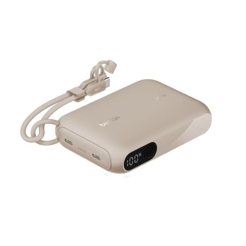 Belkin 10000mAh 20W Slim Power Bank, Digital Display, 2 USB C Ports - color: Sand, style: 10K mAh