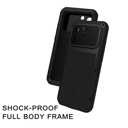 LOVE MEI Military Rugged Case for iPhone 16 Pro Max, with Tempered Glass Screen Protector, Shockproof Dustproof Scratch Proof Hybrid Metal and Silicone Gel Heavy Duty Full Body Cover Black - color: Black