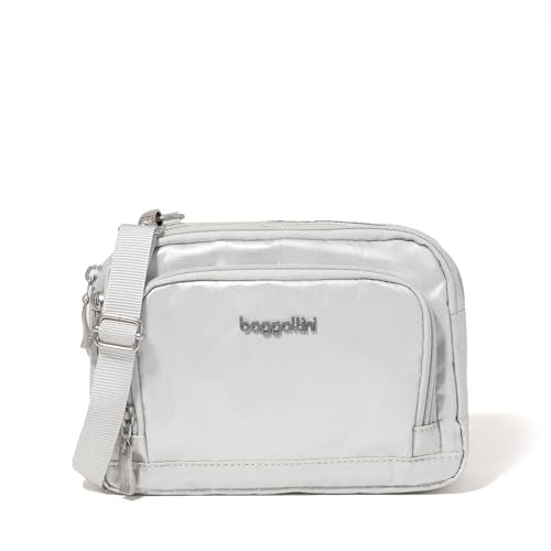 Baggallini Triple Zip with Front Wallet/Trifecta RFID Wallet Crossbody - color: Silver Metallic