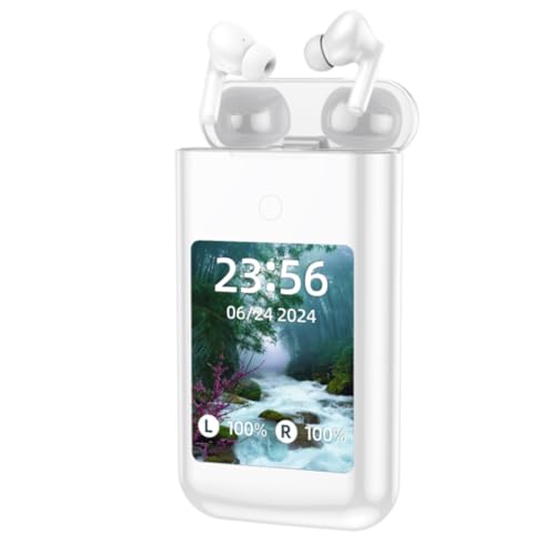 Wireless Earbuds Bluetooth 5.3 Headphones,Long Playtime Ear Buds with Mic Waterproof in Ear Earphones Charging Case with Multi Functions LED Full Color Touch Screen for Android iOS Phones Sport,White - color: White