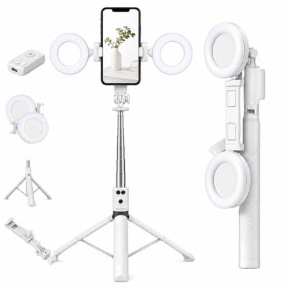 White Phone Tripod with Light, 67 in Selfie Stick for iPhone with Remote - color: White