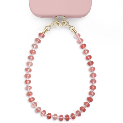 POSADINA Natural Stone Phone Charm, Beaded Healing Phone Wrist Strap, Handmade Cellphone Chain Lanyard with Tether Tab - color: Rosy Glow