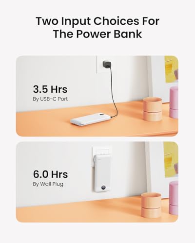 Portable Charger with Wall Plug, Slim USB C Power Bank with Built-in Cables, 10000mah LED Display External Battery Pack Compatible with iPhone/Android & More(White) - color: White