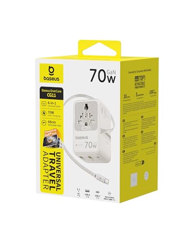 Baseus 70W Universal Travel Adapter, 6-in-1 International Plug Adapter - color: White, size: 70W