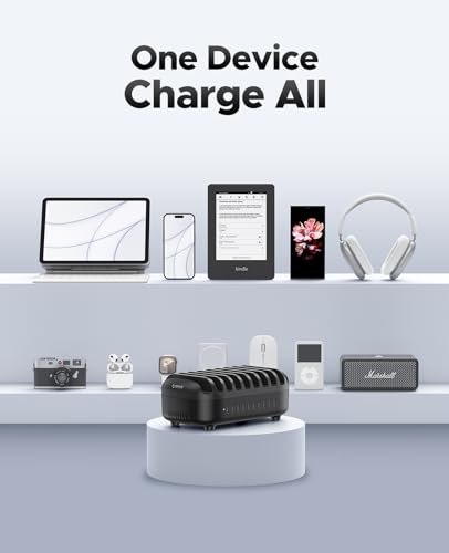 ORICO 10-Port Charging Station, 120W Max Output USB Charger Dock, Black - color: 10 USB Ports, Black