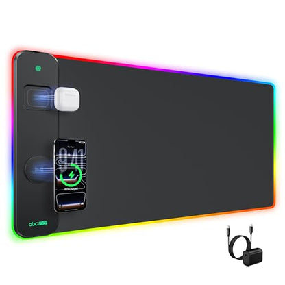 Magnetic Wireless Charging Mouse Pad Gaming, 31.5"x15.8" Large Desk Mat - color: RGB-Adatper