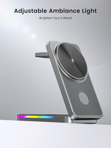 Magnetic Wireless Charger for Samsung, 3 in 1 Travel Charging Station - color: Grey