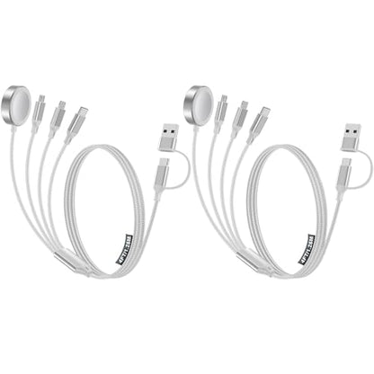 4-in-2 Multi Charging Cable for Apple Watch Charger/iPhone/Samsung Charger - color: 2-White+White, size: 1.5M