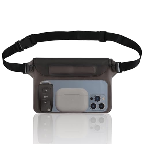 Triple zip lock protection Waterproof Fanny Pack - Waterproof Phone Pouch with Waist Strap，for Outdoor Water Sports, Boating, Hiking,Kayaking,Fishing ， Beach, Camping and Swimming (Transparent Black) - color: Transparent Black