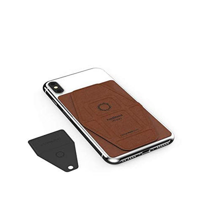 DesignNest FoldStand Slim Magnetic Phone Stand Card Holder with Lanyard, Horizontal Vertical View, Foldable Finger Grip, Wireless Charging Compatible Leather Brown