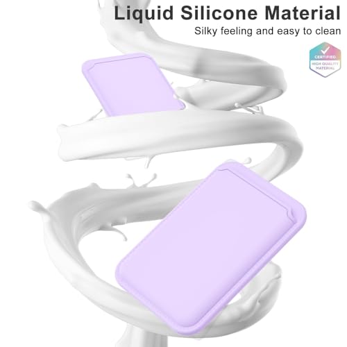 oakxco Magnetic Phone Wallet Stick On, Secure Phone Card Holder Silicone Compatible with Magsafe, Adhesive Pocket Sleeve ID Credit Card, Slim Thin Card Case, Compatible with iPhone Samsung, Lilac - color: Lilac