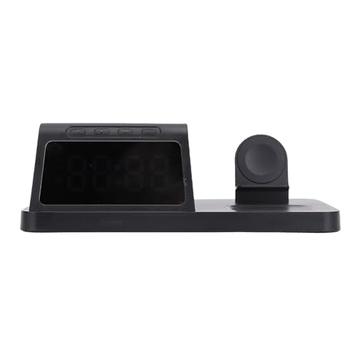 Wireless Charging Station, Certified 15W Fast Multiple Device Charger, Portable Charging Stand with Digital Alarm Clock for Phone Watch Earbuds Bedroom Desktop