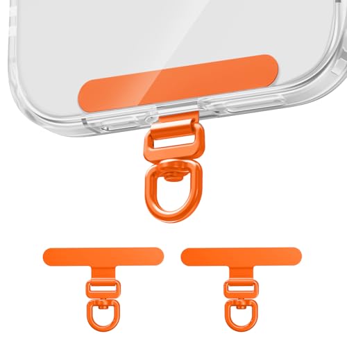 saxsion Phone Tether Tab & Lanyard Tab, 360° Swivel Clip - Ultra Thin Stainless Steel Universal Patch for All Phone Cases - color: Hermes Orange*2