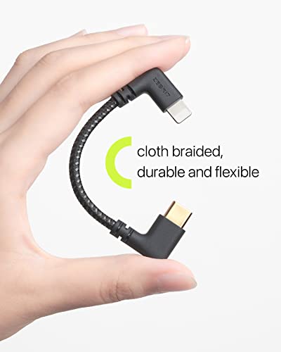 Zeskit MFi Certified Lightning to USB C Charging Cable, Right Angle 10cm Braided