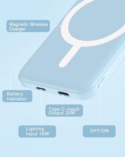 podoru for MagSafe Power Bank 5000mAh, Ultra-Slim Magnetic Portable Charger - color: Sierra Blue