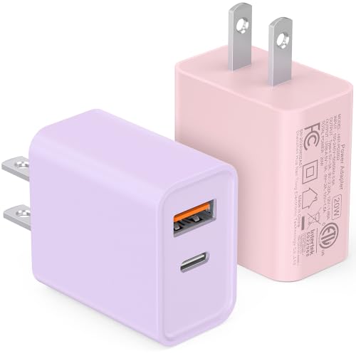 2 Pack USB C Charger Block, 20W USB-C & USB-A Port Charger - color: 2-Pack Pinkish-purple+Ginger Red