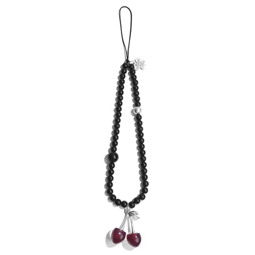 cioatu Phone Charms Cute Cherry Butterfly Cell Phone Lanyard Strap Wrist Strap for Bag Airpods Camera Pendants Decor - color: Black Cherry