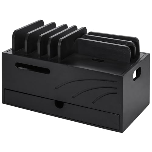 Homde Bamboo Charging Station Organizer: 6 Compartments and Drawer - color: Black