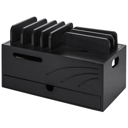 Homde Bamboo Charging Station Organizer: 6 Compartments and Drawer - color: Black