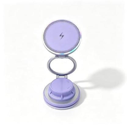 Purple Fast Wireless Car Charger, Magnetic Dashboard Phone Holder, 360 Rotating Foldable Bracket, Compatible with MagSafe - color: Purple