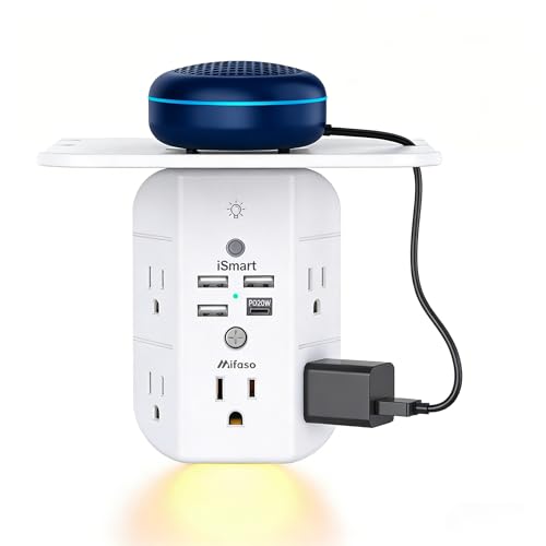 Mifaso PD20W Outlet Extender with Shelf & Night Light, Surge Protector - color: White, size: 3A1C&PD 20W