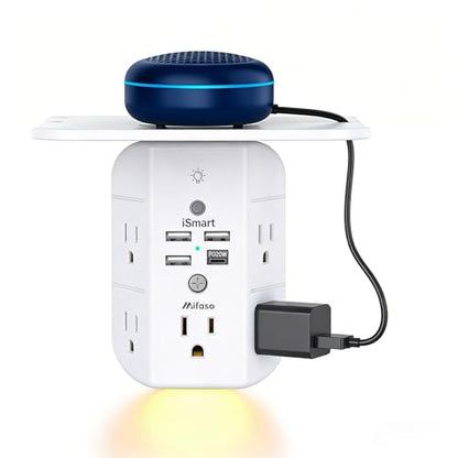 Mifaso PD20W Outlet Extender with Shelf & Night Light, Surge Protector - color: White, size: 3A1C&PD 20W