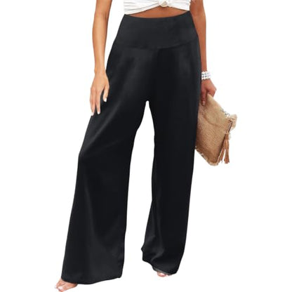 Women's Palazzo Lounge Wide Leg Casual High Waist Flowy Pants with Pockets - color: 01-black, size: Small