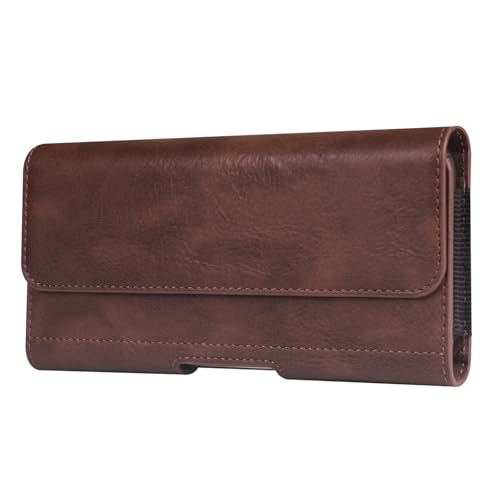 PU Leather Belt Clip Case Cell Phone Holster Pouch Holder for Moto G Power 2026 2025 2024 G Stylus 5G G Play Samsung Galaxy S25 Ultra S24 Ultra S23 Ultra A16 A05 A14 iPhone 16 Pro Max BLU G64L (Brown) - color: Brown
