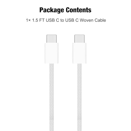 Short iPhone 17/17e/16/16e/15 USB C to USB C Woven Cable for iPhone 17Air, 16 15 Pro Max,Plus, 60W Charging Cord for AirPods 4/Pro (2nd/3rd Gen), iPad 10th Gen/iPad Pro/Air 5 4th Charger Cable (1.5ft) - size: 1.5FT, style: USB C to USB C