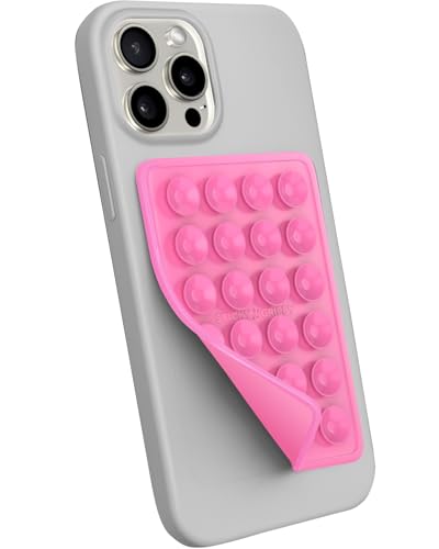 StickyGrippy Suction Phone Case Mount, Sillicon Adhesive Phone Accessory for iPhone and Android, Hands-Free Fidget Toy Mirror Shower Phone Holder, Tiktok Videos and Selfies (Bubble Gum) - color: Bubble Gum