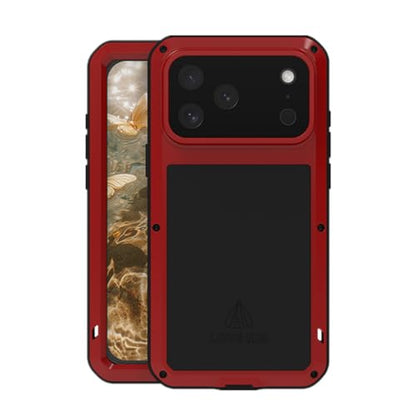 LOVE MEI for iPhone 17 Pro Max (6.9) Metal Case, Heavy Duty Metal Military Grade Shockproof Dustproof Full Body Case with Built in Tempered Glass Screen Protector for iPhone 17 Pro Max (Red) - color: Red