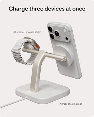 Mophie 3-in-1 Wireless Charging Stand - Qi2-Certified w/Up to 15W Power - color: White, size: 3-in-1 Charging Stand