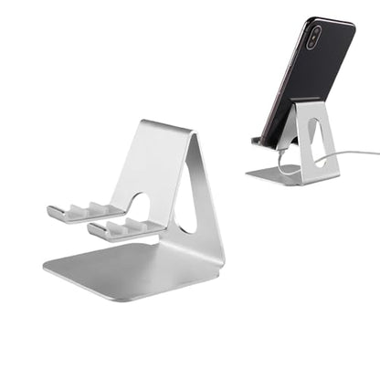 Phone Stand for Desk | 3 Position Adjustable Metal Smartphone Stand | Silver Cellphone Holder for Desk | Universal Phone Mount for Desks Compatible with Smarphones, Android | Cell Phone Accessories - style: N