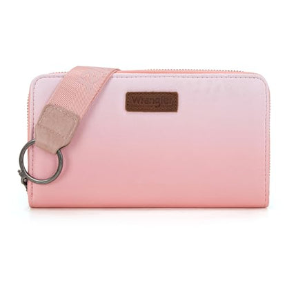 Wrangler Pink Wristlet Wallets Women Large Phone RFID Wallets, Card Cases & Money Organizers Ladies Female Travel Clutch Wallet Large Capacity Cash Credit Card Wallet with Smooth Zipper - color: Gradient Pink