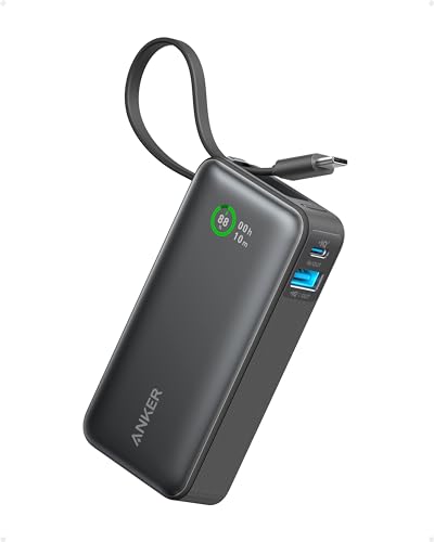 Anker Nano Power Bank,10,000mAh 30W Portable Charger,Built-in USB-C Cable - color: Pure Black