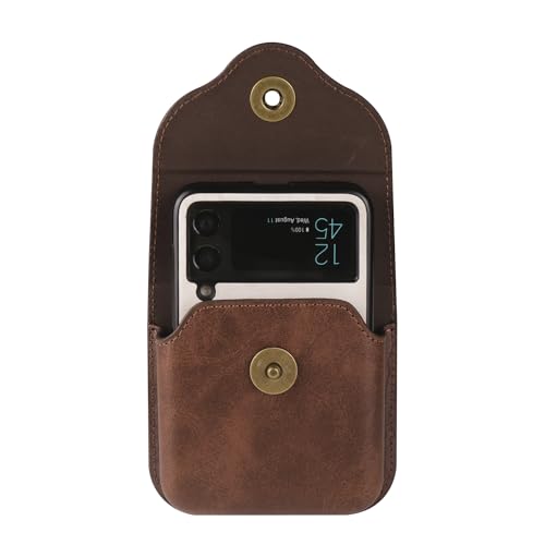 Cellphone Waist Bag with Card Holder Compatible with Samsung Galaxy Z Flip 6/Z Flip 5/Z Flip 4/Z Flip 3/Z Flip 4G 5G, Mens Leather Holster Case with Belt Clip Carrying Case Waist Bag for Cellphone - color: Brown