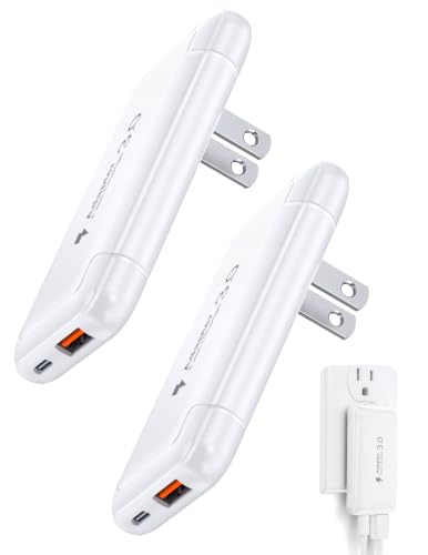 [2-Pack] Ultra Thin Flat USB Wall Charger 40W Dual Port USB C Charger Block - color: White