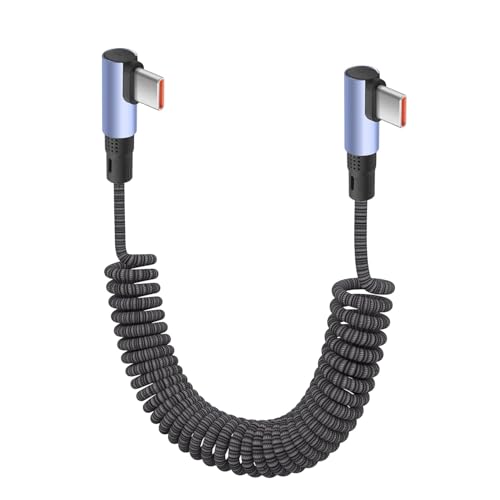 YACSEJAO 90 Degree Coiled USB C to USB C Braided Charging Cable - style: Side to Side Angle