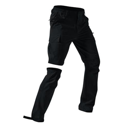 Mens Cargo Pants Convertible Zip-Off Waterproof Work Pants Lightweight with Multi Pockets Stretch Tactical Hiking Pant - color: 12#black, size: Small